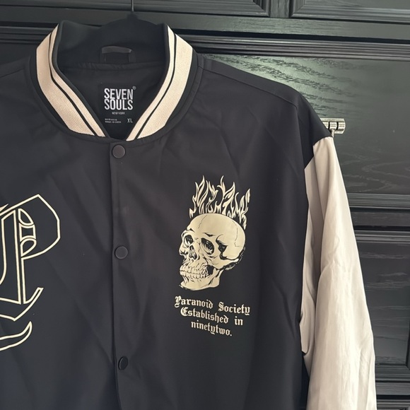 Classic Black and White Varsity Bomber Jacket - Picture 2 of 5